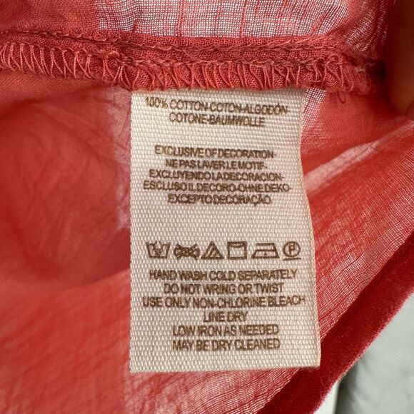 Free People Gauze Cotton Blouse Size M Long Ballon Sleeve Coral Cottage Boho - Picture 4 of 8